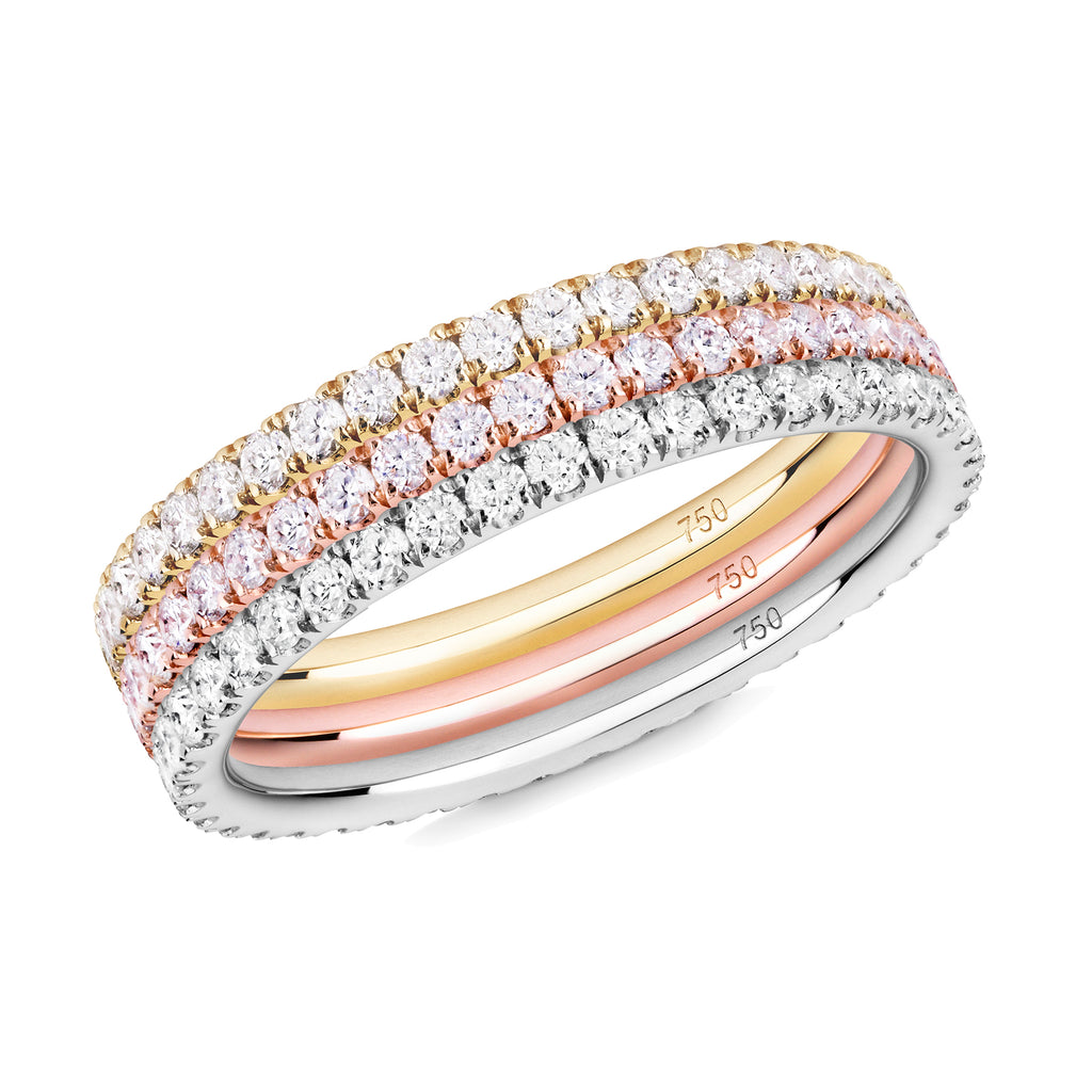 Diamond Trilogy eternity ring stack 18ct gold