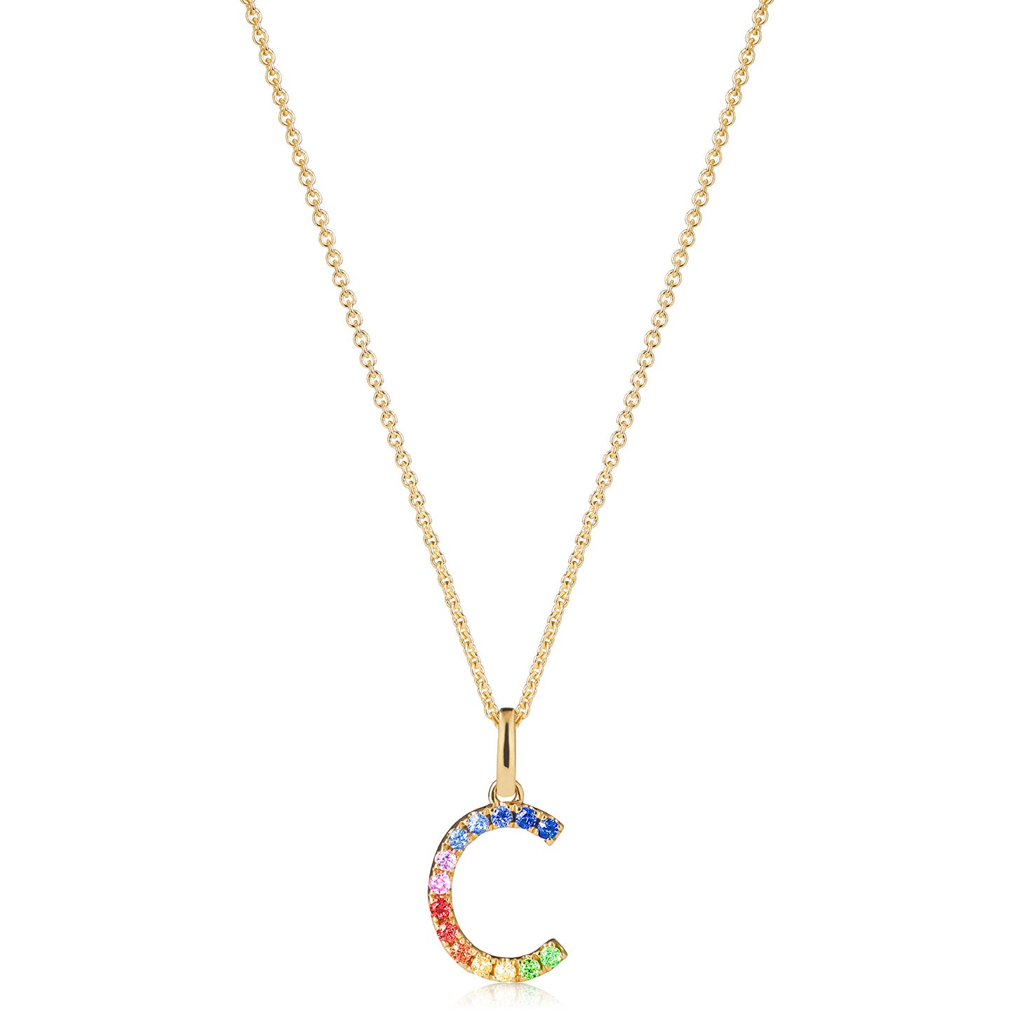 Multi Coloured Sapphire Initial Pendant in 9ct Yellow Gold