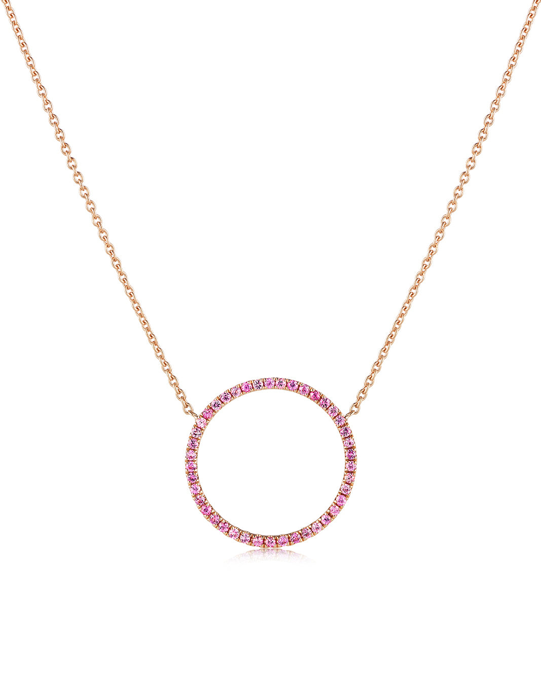 16mm pink sapphire circle pendant 18ct rose gold