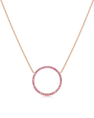 16mm pink sapphire circle pendant 18ct rose gold