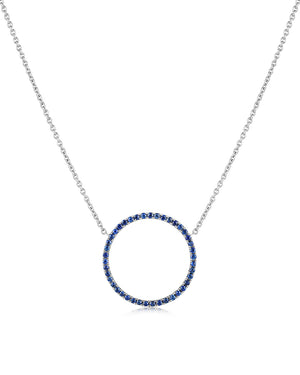 16mm blue sapphire circle pendant 18ct white gold