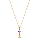 Multi coloured sapphire initial pendant (I) in 9ct yellow gold