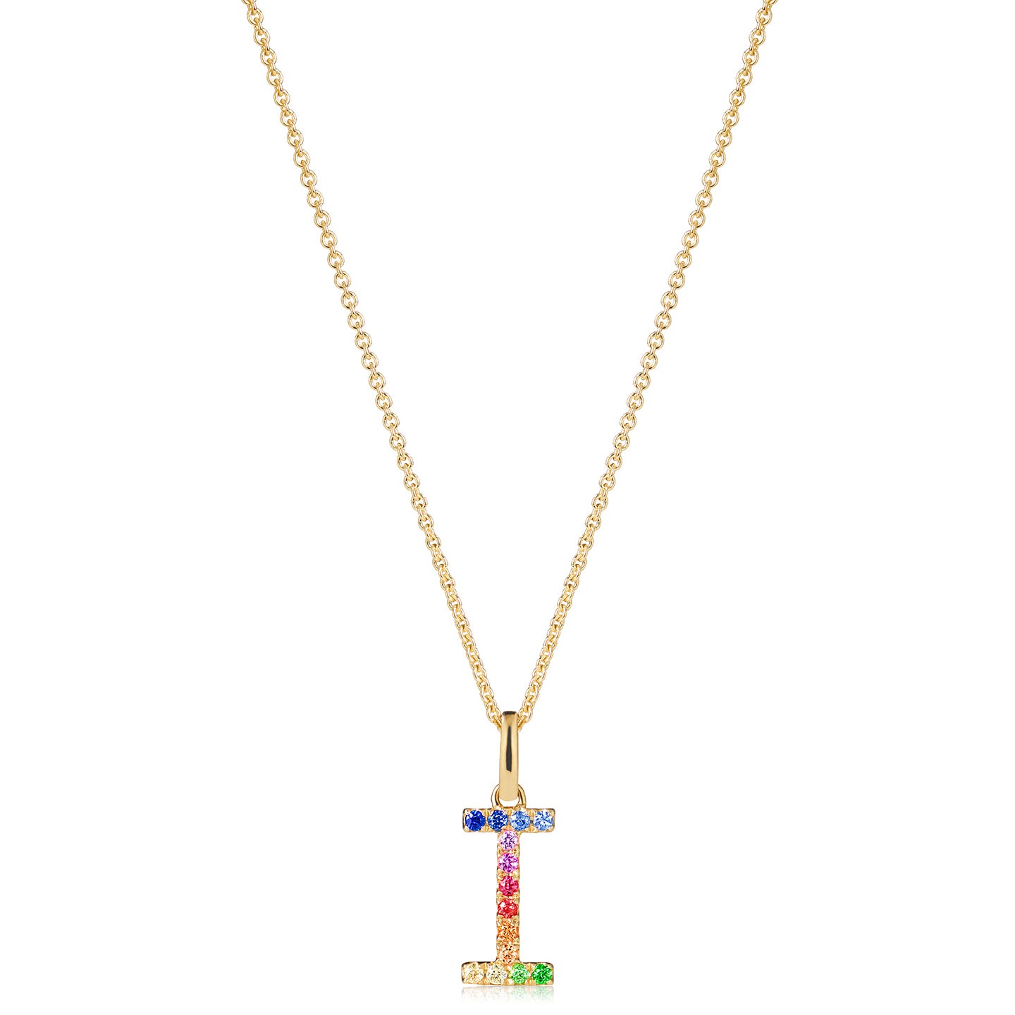 Multi Coloured Sapphire Initial Pendant in 9ct Yellow Gold