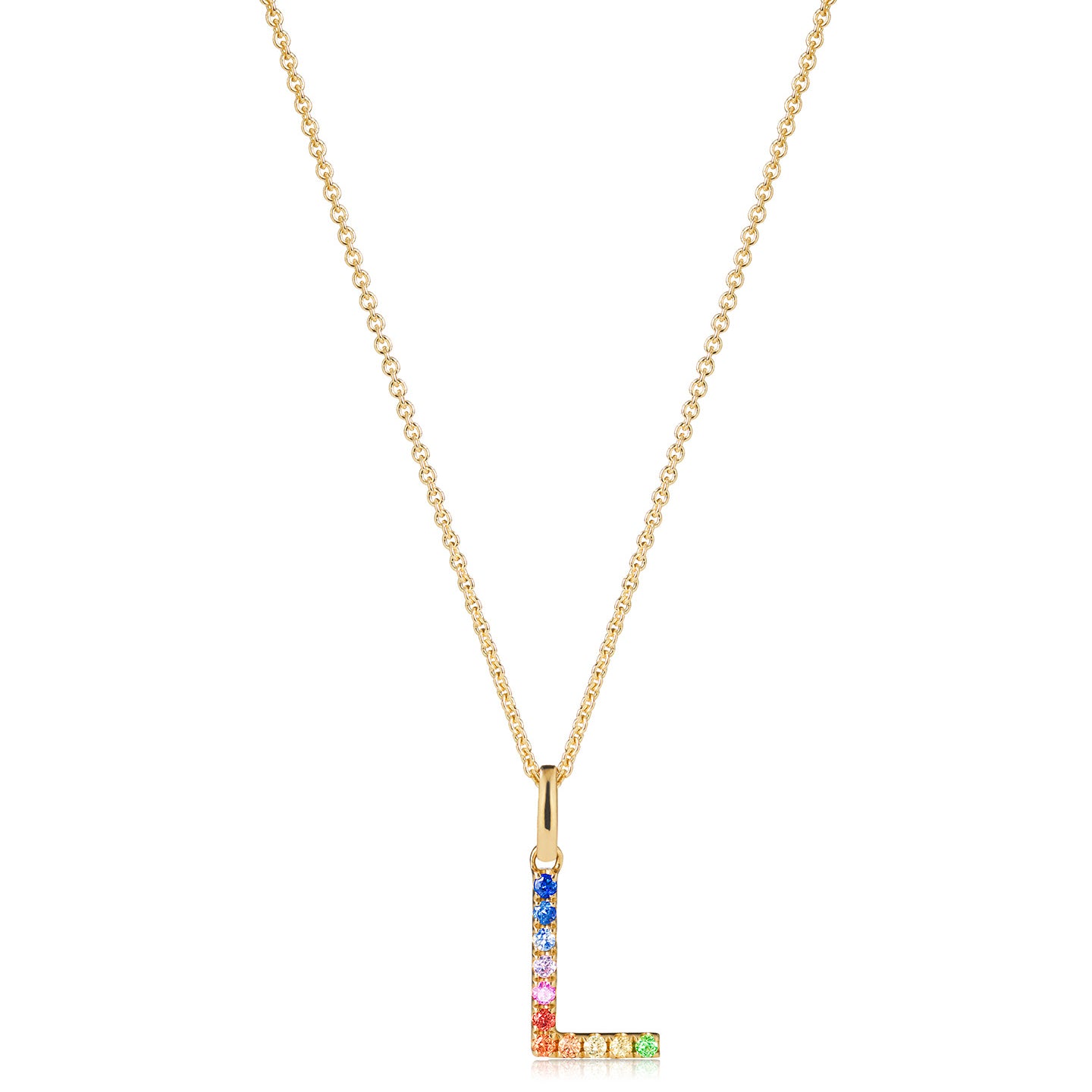 Multi Coloured Sapphire Initial Pendant in 9ct Yellow Gold