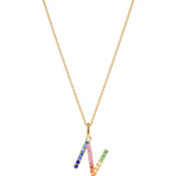 Multi coloured sapphire initial pendant (N) in 9ct yellow gold