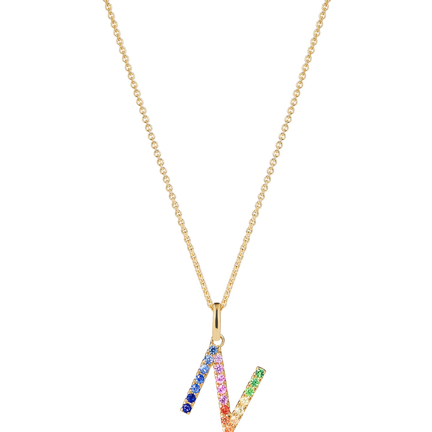 Multi Coloured Sapphire Initial Pendant in 9ct Yellow Gold