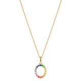 Multi coloured sapphire initial pendant (O) in 9ct yellow gold