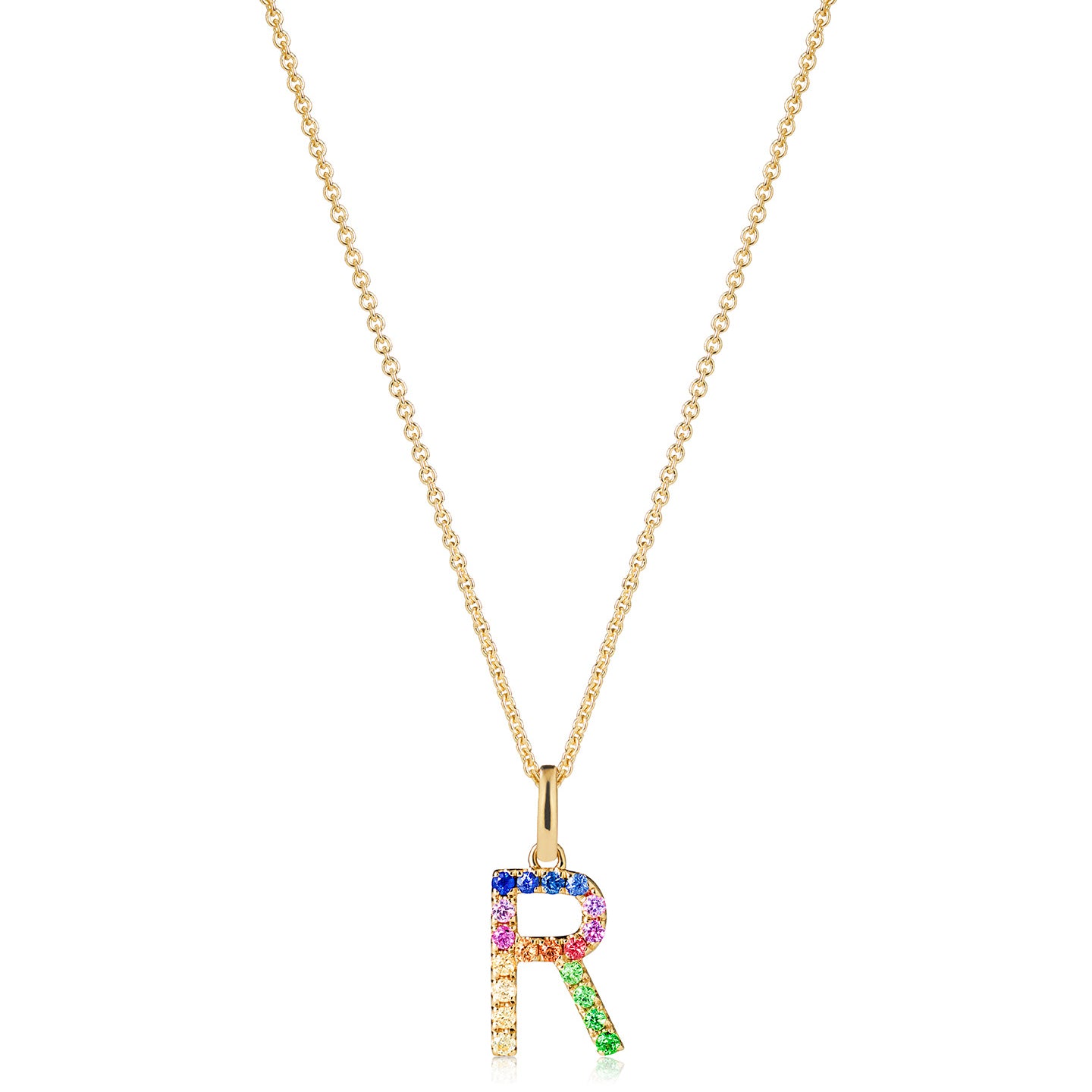 Multi Coloured Sapphire Initial Pendant in 9ct Yellow Gold