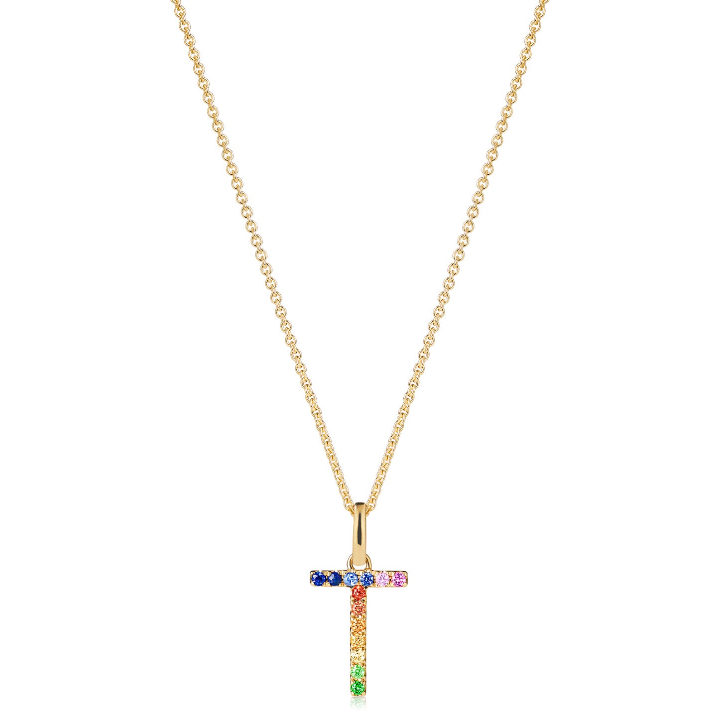 Multi Coloured Sapphire Initial Pendant in 9ct Yellow Gold