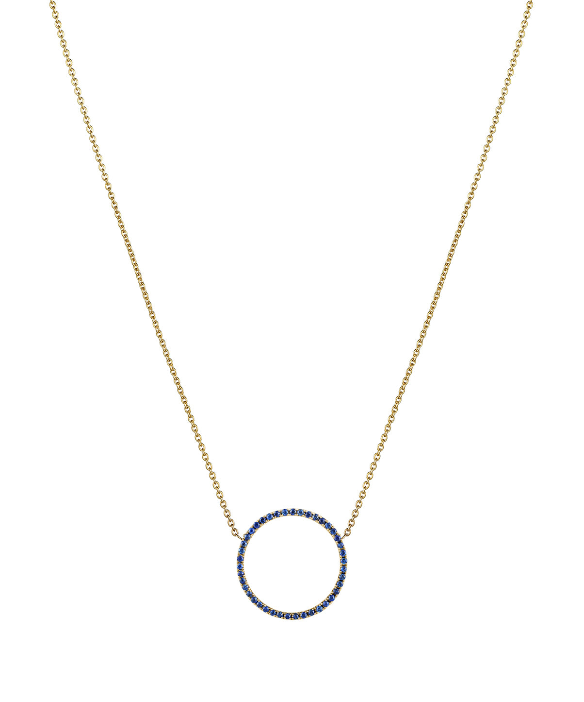 16mm blue sapphire circle pendant 18ct yellow gold
