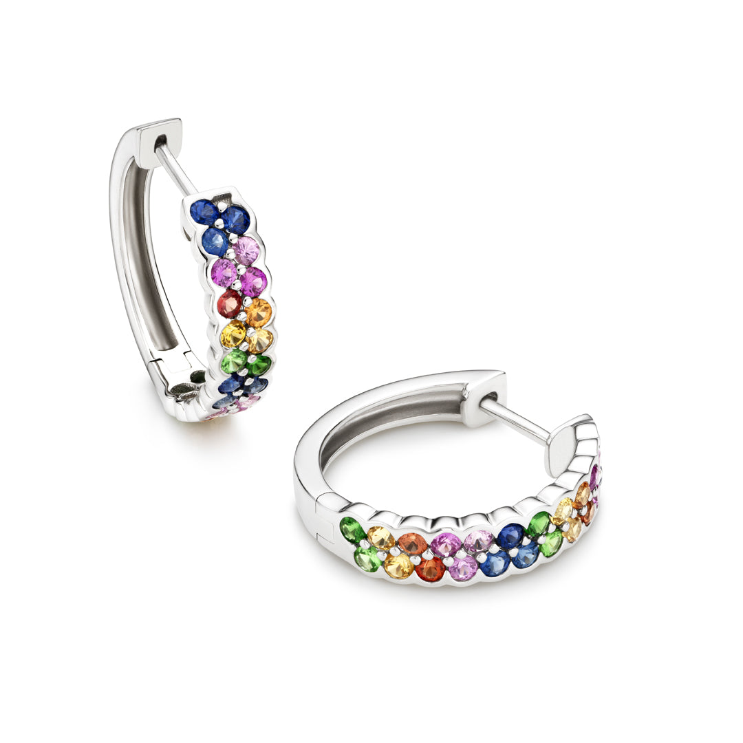 Rainbow 18 mm sapphire earrings in 18ct white gold