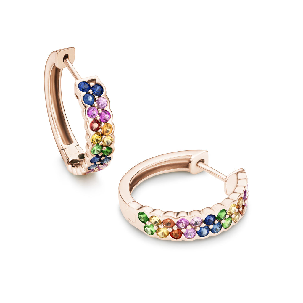 Rainbow 18 mm sapphire earrings in 18ct rose gold