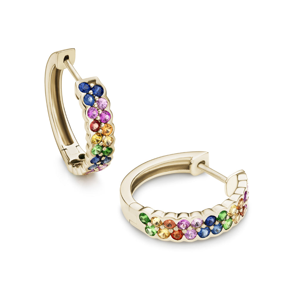 Rainbow 18 mm sapphire earrings in 18ct yellow gold