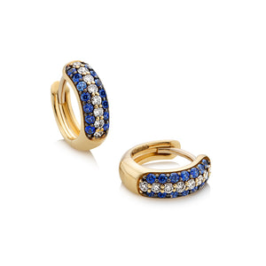 3-row pavé blue sapphire & white diamond Gemopoli Huggies yellow gold