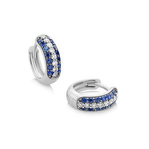 3-row pavé blue sapphire & white diamond Gemopoli Huggies white gold
