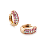 3-row pavé pink sapphire & white diamond Gemopoli Huggies yellow gold