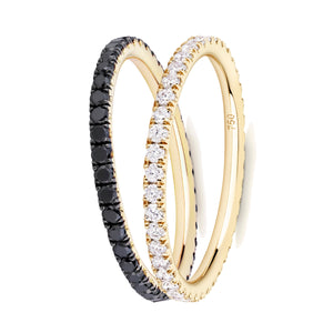 black and white diamond ring pair 18ct yellow gold
