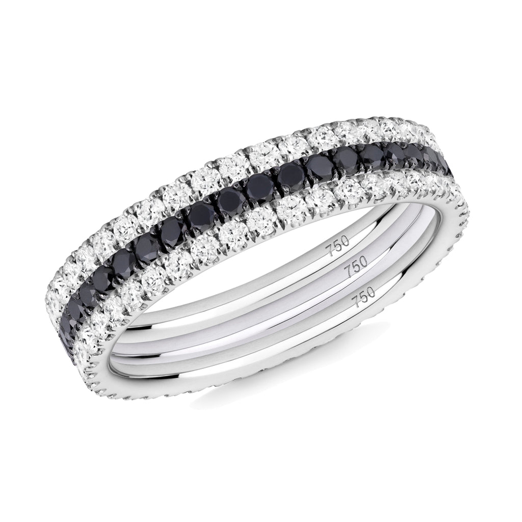 Black and White eternity ring stack 18ct white gold
