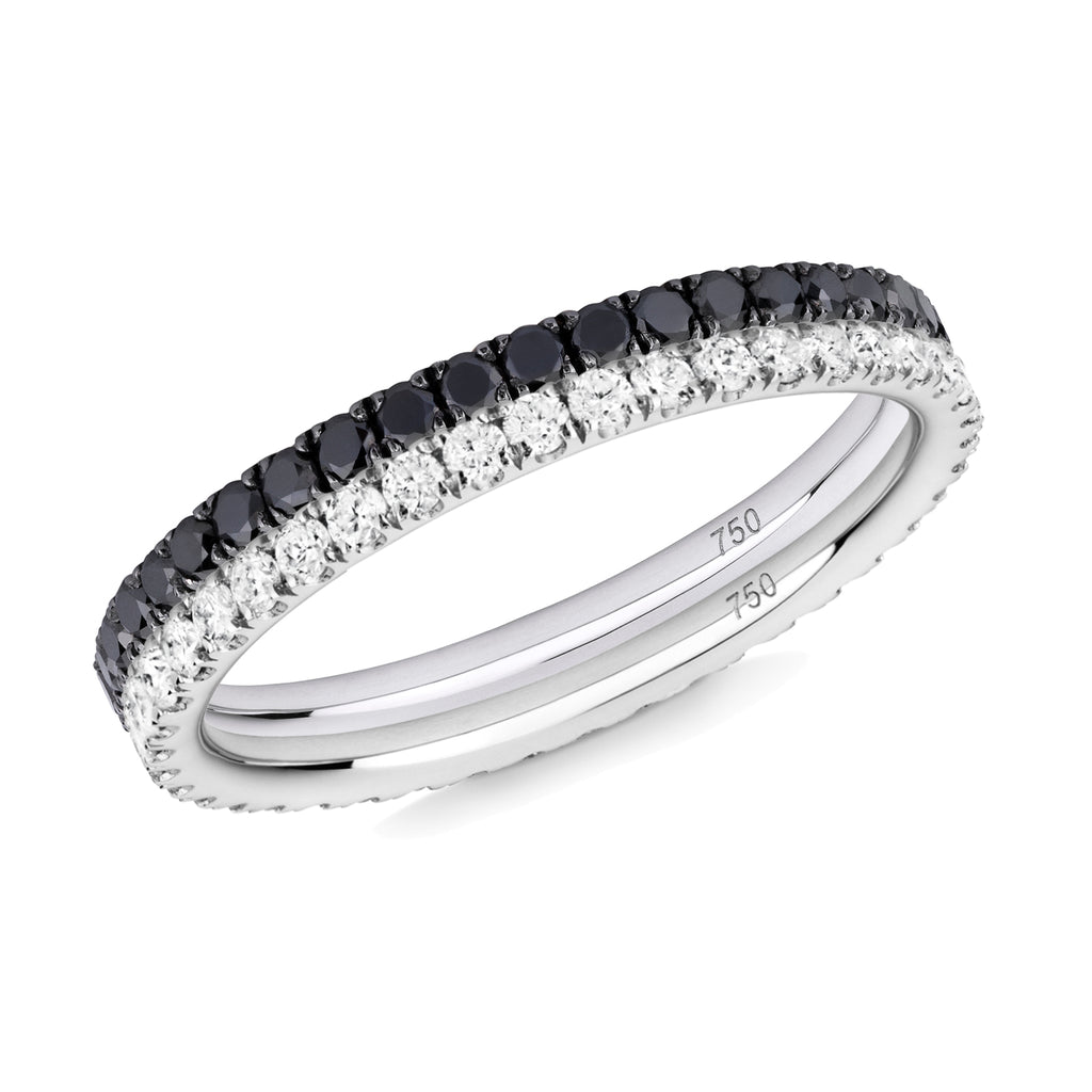 black and white diamond eternity ring pair 18ct white gold