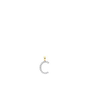 Diamond initial necklace (C) in 9ct white or yellow gold.