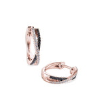 Cross-over black & white diamond hoop earrings 18ct rose gold