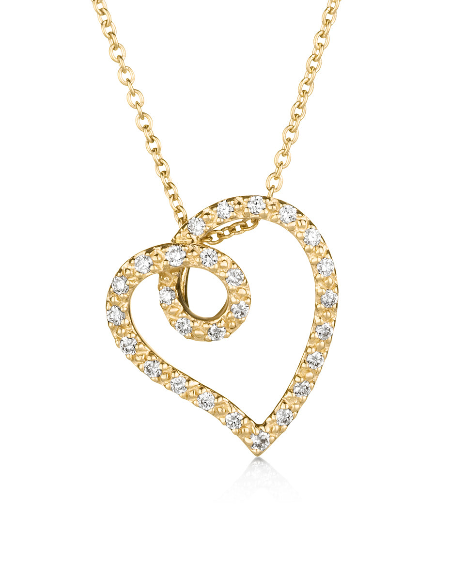 diamond swirl heart pendant 18ct yellow gold