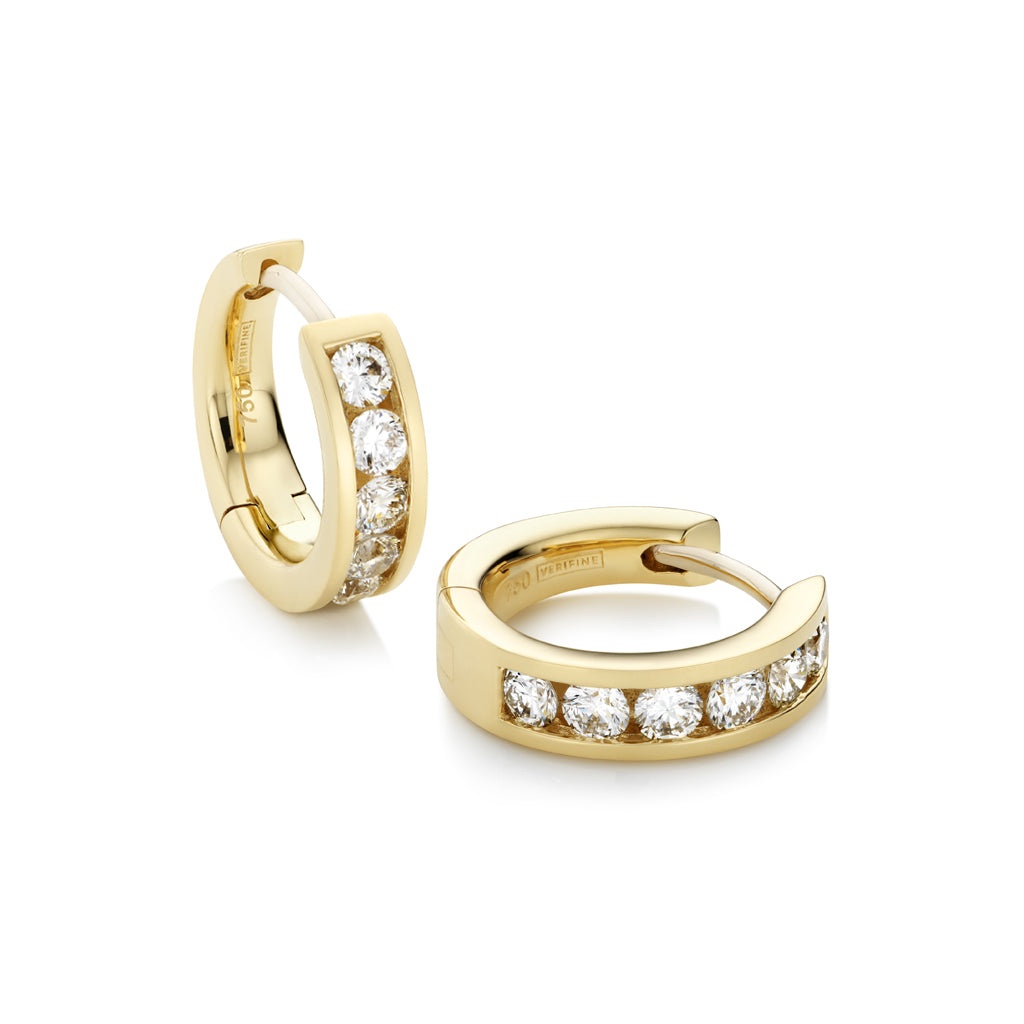 wide mini-hoop diamond earrings -18ct yellow gold