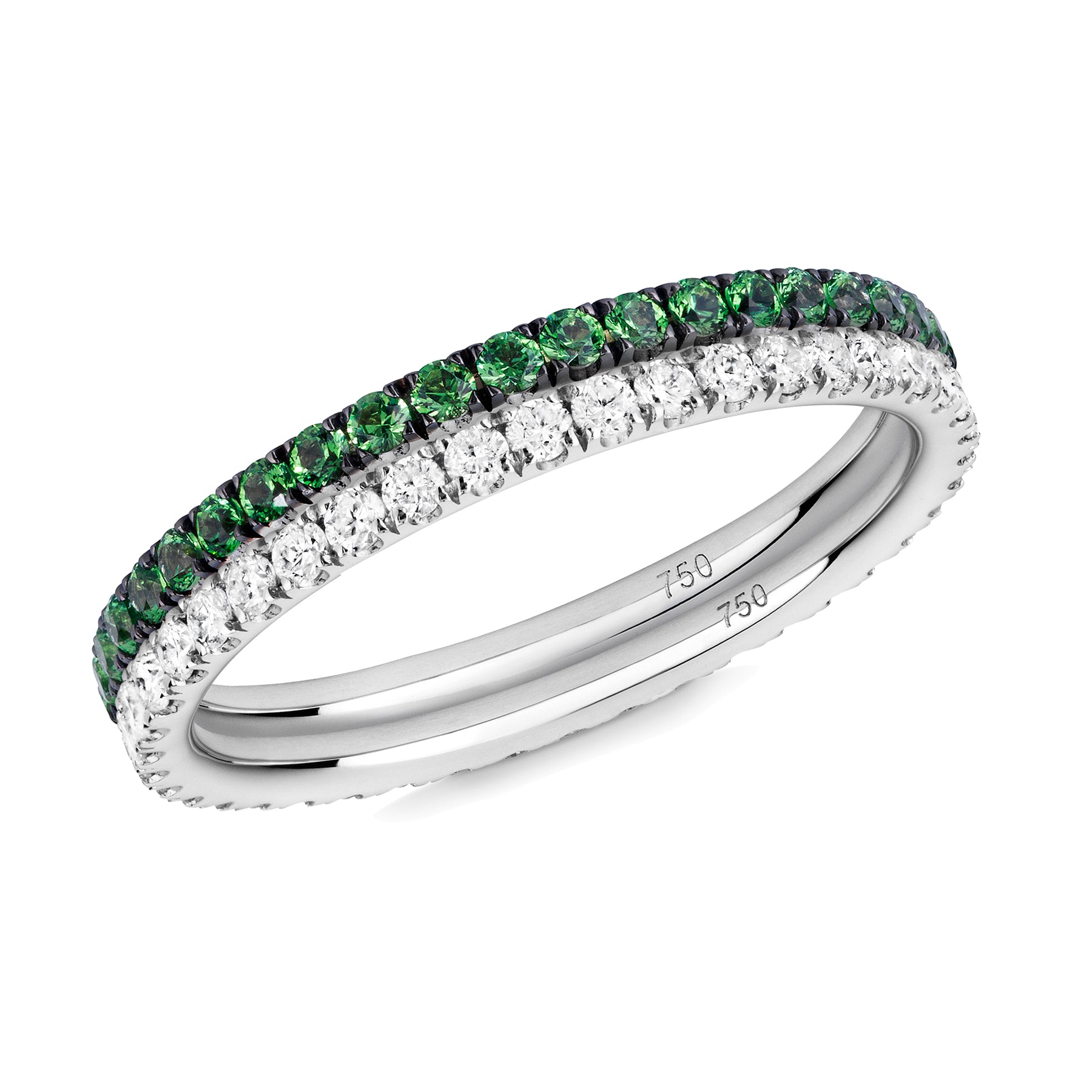 green garnet and diamond ring pair 18ct white gold