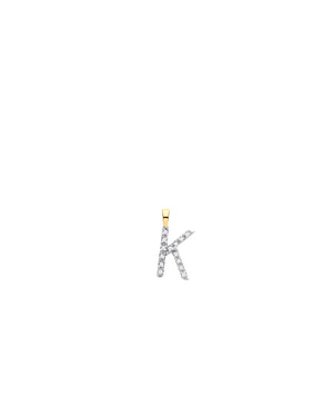 Diamond initial necklace (K) in 9ct white or yellow gold.