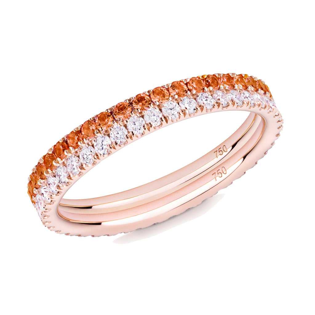 orange sapphire and diamond ring pair 18ct rose gold