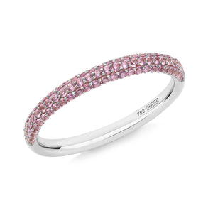 Gemopoli 3 row pink sapphire half eternity ring 18ct white gold