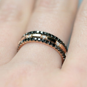 black diamond filler ring stack 18ct rose gold