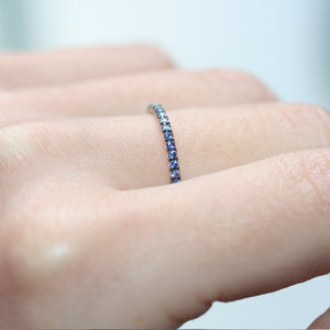 stacking blue sapphire eternity ring