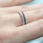 pink sapphire diamond and blue sapphire stacking rings