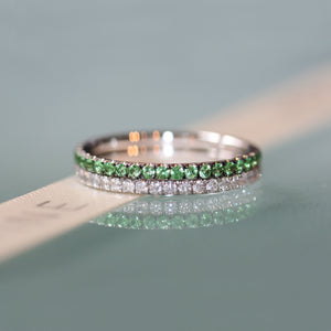 green garnet and diamond ring pair 18ct white gold