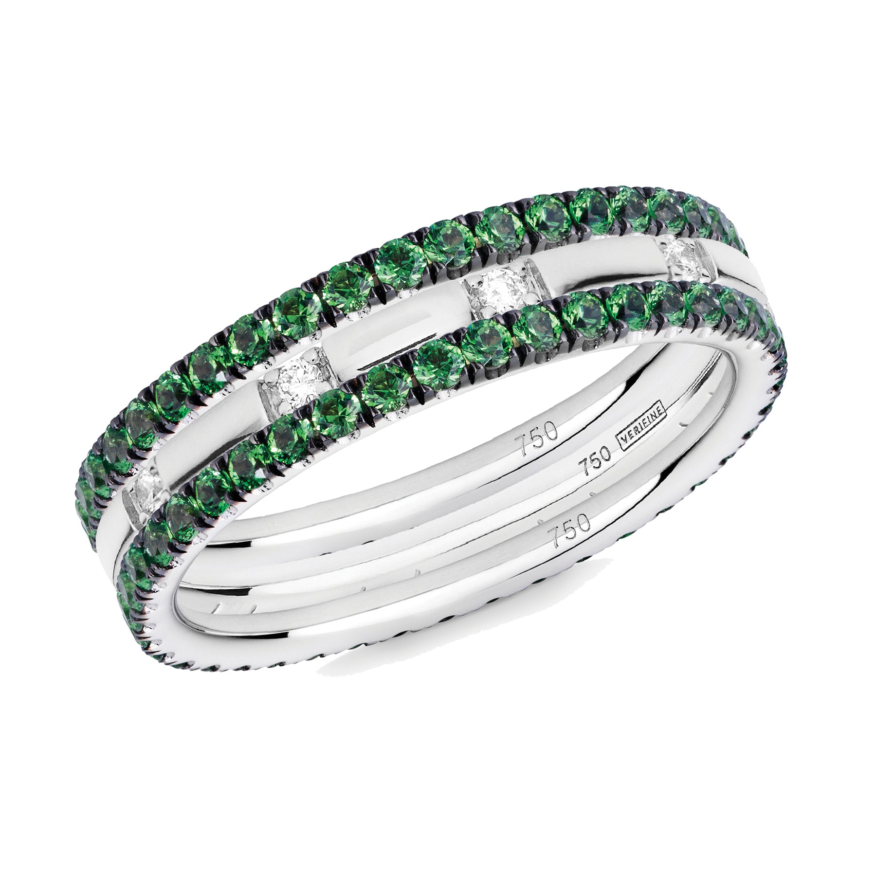 green garnet filler ring stack 18ct white gold