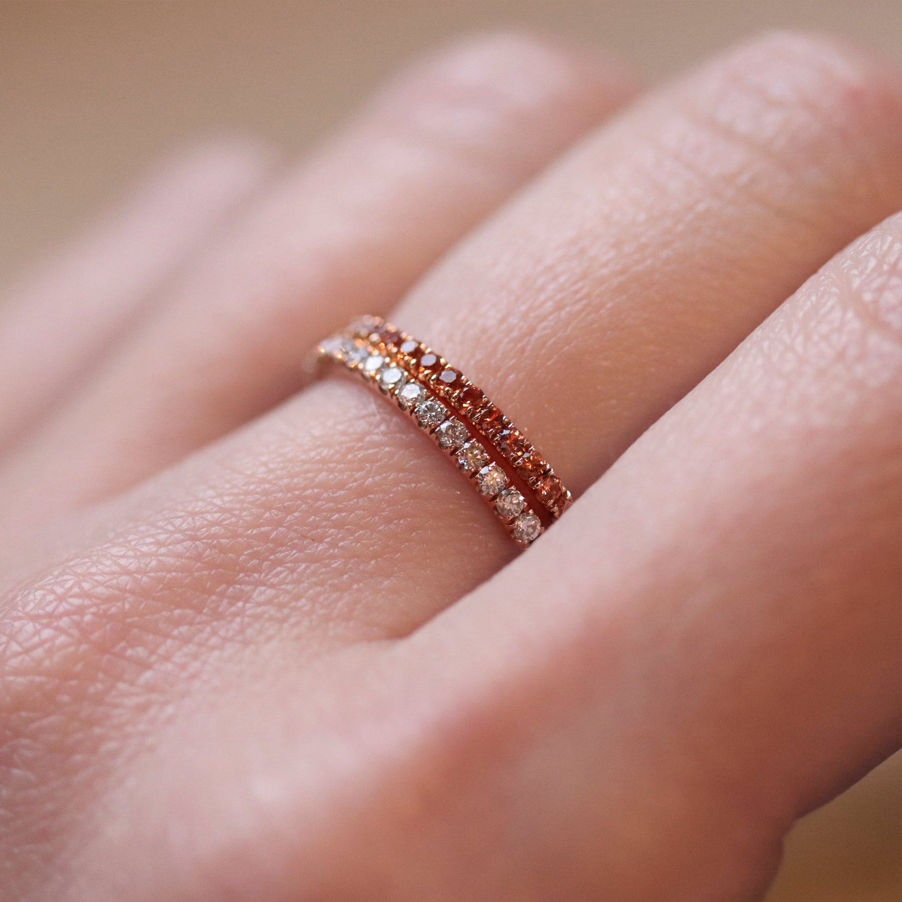 orange sapphire and diamond ring pair 18ct rose gold