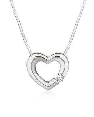 solitaire diamond  heart pendant 18ct white gold