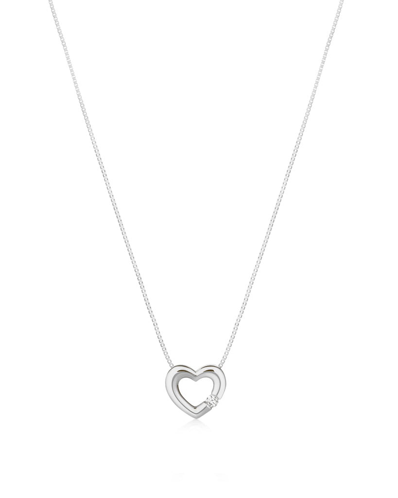 solitaire diamond  heart pendant 18ct white gold