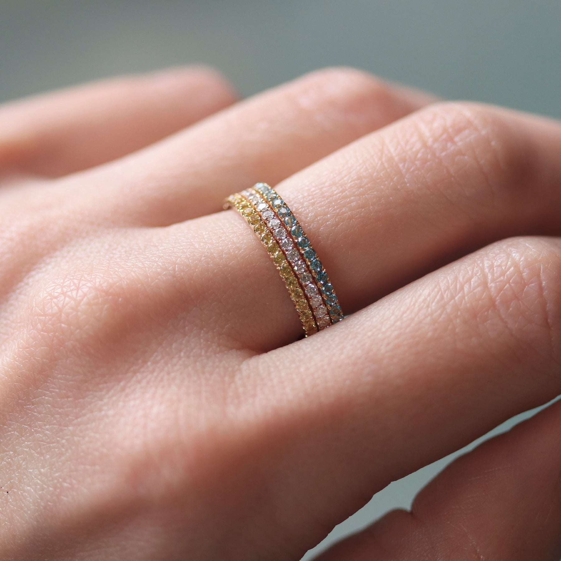 The Summer Sparkle eternity ring stack 18ct yellow gold