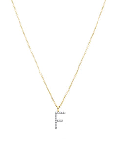 Diamond initial necklace (F) in 9ct white or yellow gold.