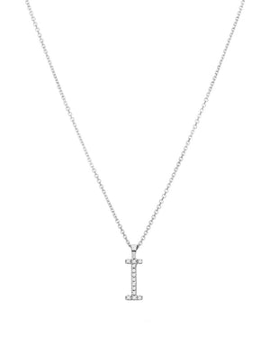 Diamond initial necklace (I) in 9ct white or yellow gold.
