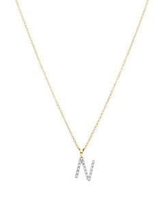 Diamond initial necklace (N) in 9ct white or yellow gold.