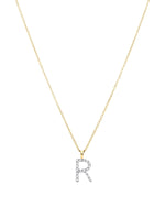 Diamond initial necklace (R) in 9ct white or yellow gold.