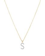Diamond initial necklace (S) in 9ct white or yellow gold.
