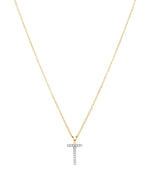 Diamond initial necklace (T) in 9ct white or yellow gold.