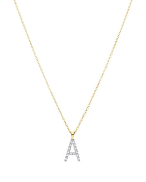 Diamond initial necklace (A) in 9ct white or yellow gold
