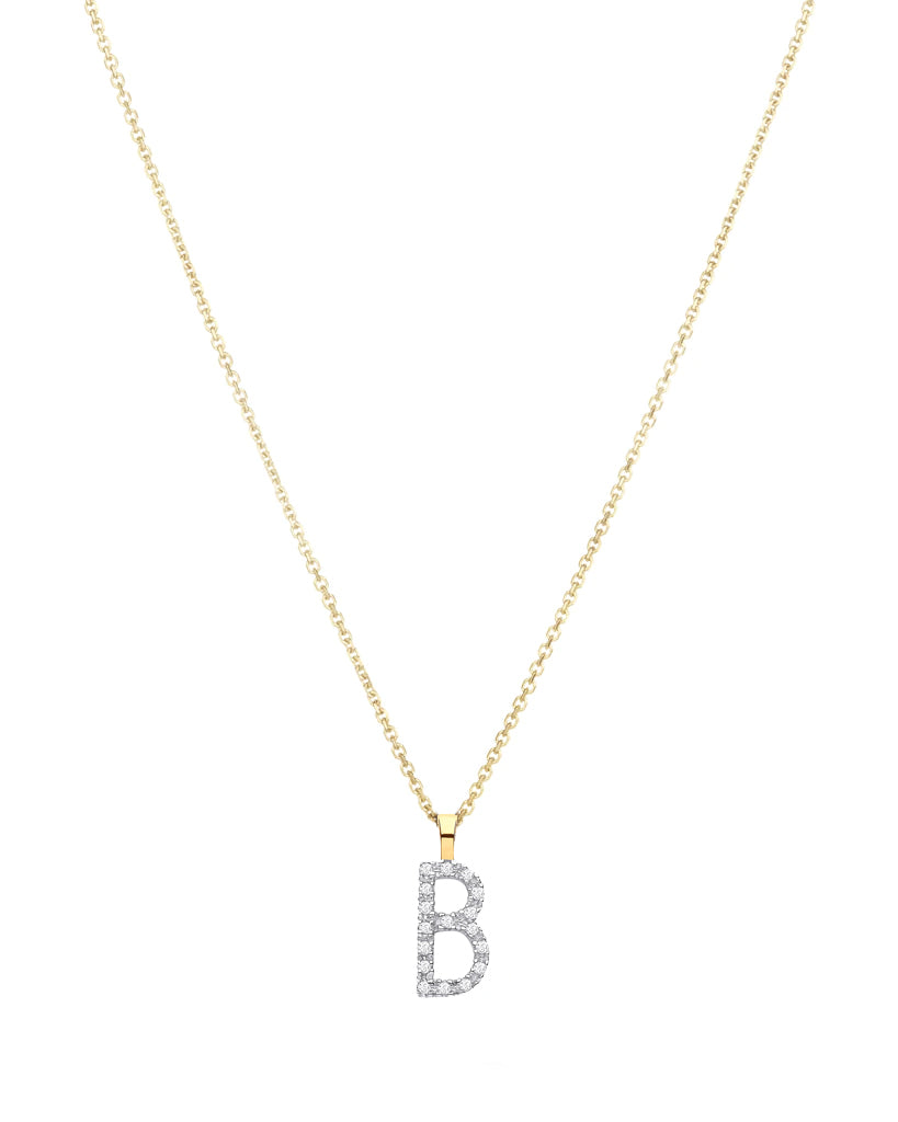 Diamond initial necklace (B) in 9ct white or yellow gold