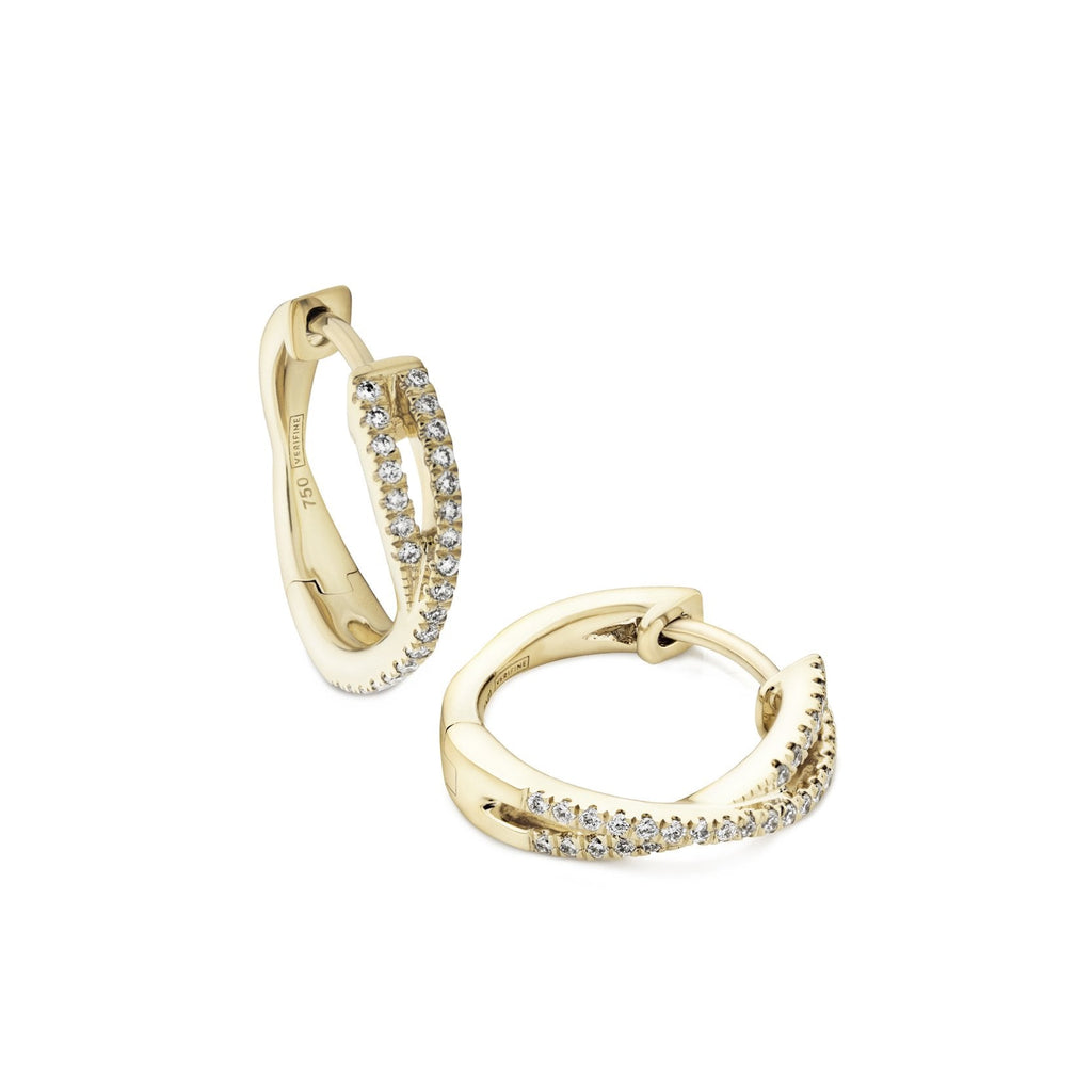 Cross-over diamond hoop earrings 18ct yellow gold