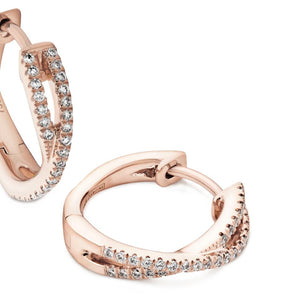 Cross-over diamond hoop earrings 18ct rose gold